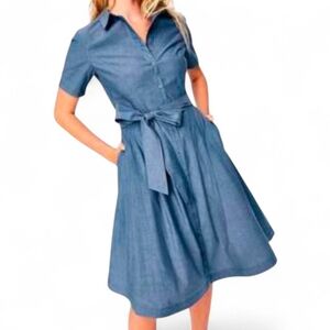 BODEN Anastasia Denim Belted Button Down Midi Dress - US 6